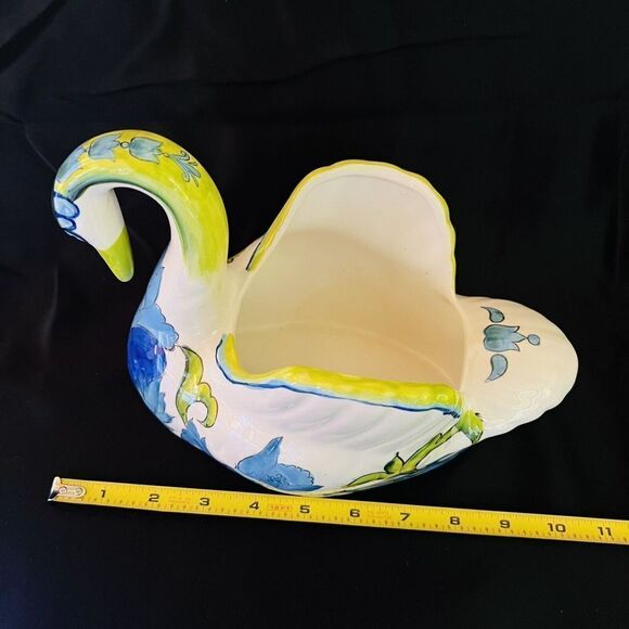Vintage Planter White Green Ceramic Swan Figurine Figural Flower Pot Floral - Picture 8 of 9